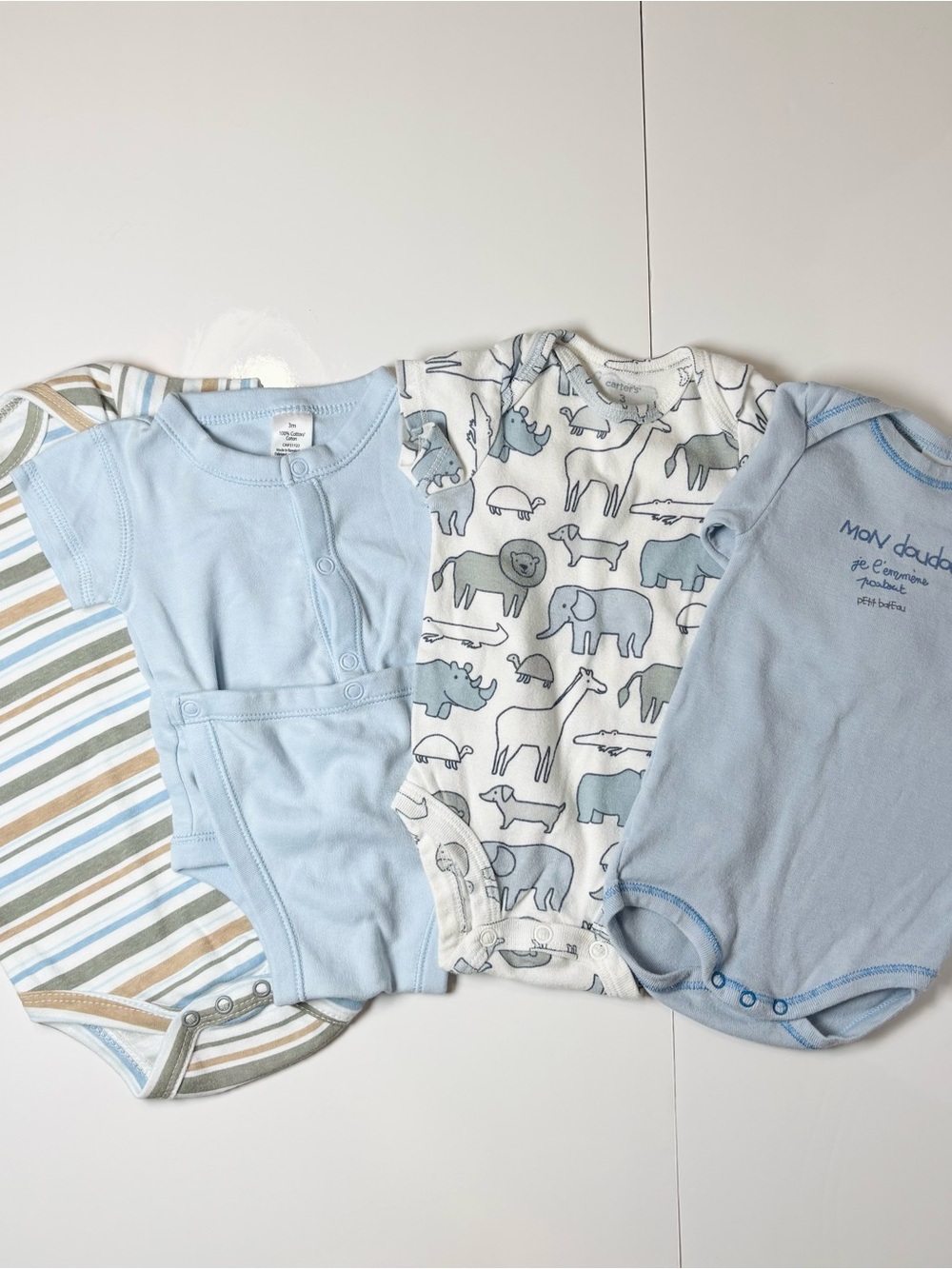 Blue Safari Baby Short Sleeve Bodysuit Bundle 4-Pack lot Animals Stripes